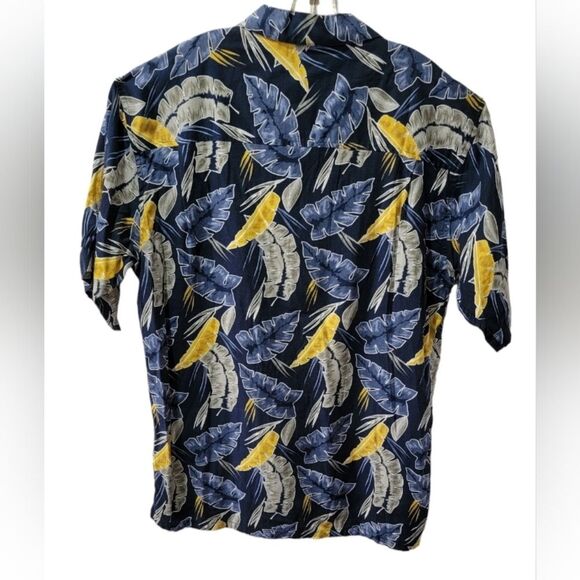Suma Tropical Hawaiian Shirt size L blue Gray Yellow Palm leaves short sleeves - Picture 2 of 7